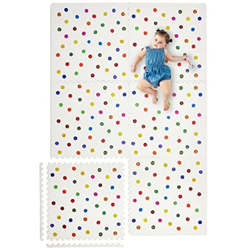 Yay Mats Stylish Extra Large Baby Play Mat. Soft, Thick, Non-Toxic Foam Covers 6 ft x 4 ft. Expandable Tiles with Edges Infants and Kids Playmat Tummy Time Mat (Cassia Polka Dot)