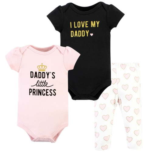 Hudson Baby Infant Girl Cotton Bodysuit and Pant Set, Daddys Little Princess Short Sleeve, 6-9 Months