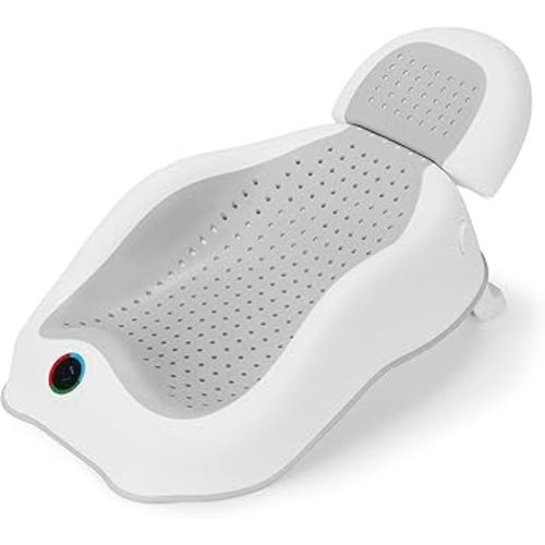 Baby Bath Support, Ideal for Newborns Up to 6 Months or 20lbs, White Plastic & Silicone Baby Bath Seat with Adjustable Recline & Temperature Indicator