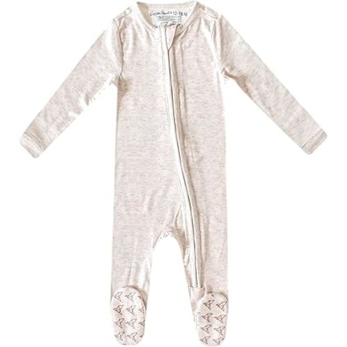 Copper Pearl Zip-Up Footie Baby Pajamas – Soft Newborn Onesies for Boys & Girls, Tag-Free with Two-Way Zipper Baby Sleepers for Newborn - 24 Months, Oat