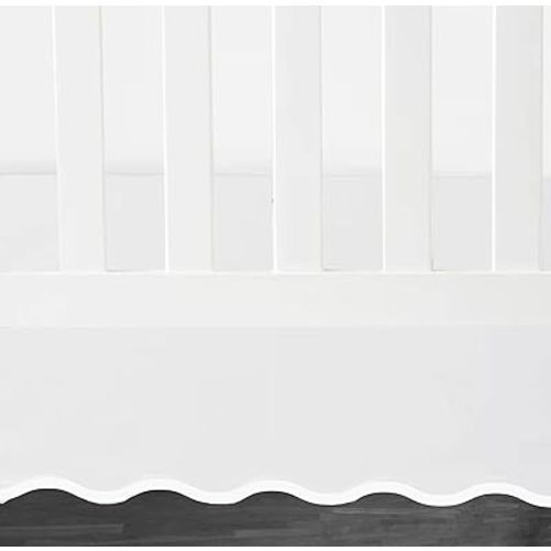 Scalloped Embroidery Crib Skirt White 100% Cotton Sateen Crib Skirt with Split Corners ; 4-Sided Skirt fits Around The Entire Crib (White, 16 INCH)