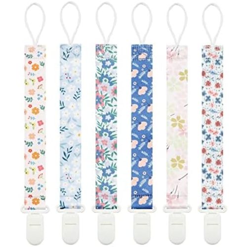 Floral Pacifier Clips 6 Pack Holder Clips for Pacifiers, Binky and Teethers(Flower)