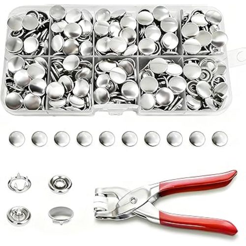 200 Sets Metal Snap Buttons with Fastener Pliers Press Tool Kit, Silver Solid Sewing Snaps for Fabric,Prong Snap Button Kits for DIY Crafting Clothing Sewing (9.5mm / 800 PCS)