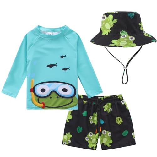 Toddlers Baby Boys' 3-Piece Rashguard Sets Swimsuits Bathing Suit with Hat Surfing Swimwear Sunsuit UPF 50+