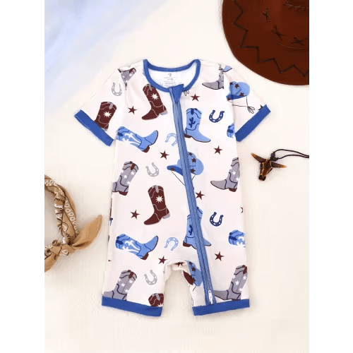 baby boys western cowboy print romper soft short sleeve - Temu