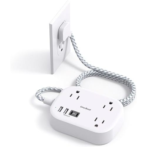 Cruise Essentials 2025,One Beat Travel Power Strip with USB C,Flat Plug Extension Cord with 3 Outlets 4 USB Ports(2 USB C),5 ft Desk Wall Outlet Extender,Non Surge Protector for Cruise,Dorm Room,ETL