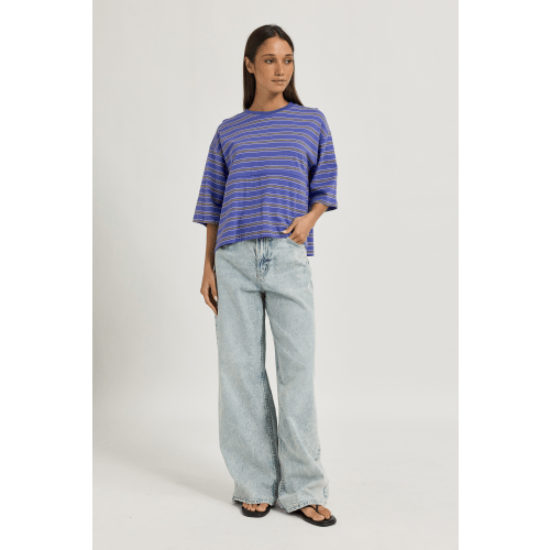 Brooklyn Stripe Slouch Panel Tee - Cobalt / Olive / White