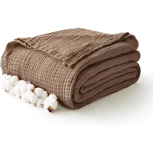 100% Cotton Muslin Blanket 40" x 40", Breathable and Lightweight Cotton Throw Blankets, Soft Cooling Summer Gauze Blanket for All Season, Tan