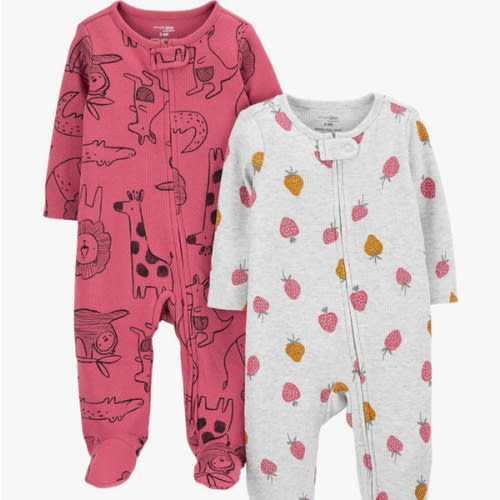 Simple Joys by Carter's Baby Girls' 2-Way Zip Thermal Footed Sleep and Play, Pack of 2 - Newborn