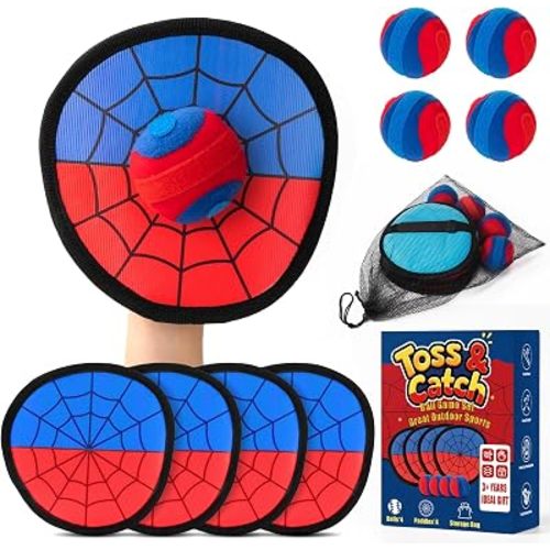 Spider Toss and Catch Ball Game - Beginner Baseball Training Glove & Sticky Catch Balls Kids Toy - Family Game for Outdoor Beach Yard Pool - Birthday Gift for 3 4 5 6 7 8 9 10 + Year Old Boys Girls