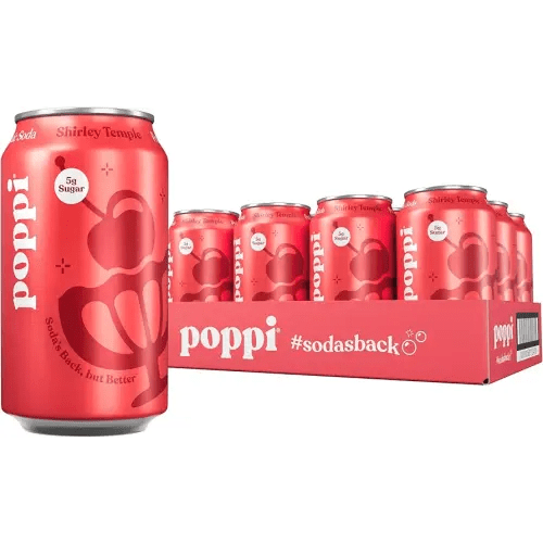 Poppi Sparkling Prebiotic Soda Beverage with Apple Cider Vinegar, Seltzer Water and Fruit Juice, Shirley Temple, 12 Fl Oz, Pack of 12
