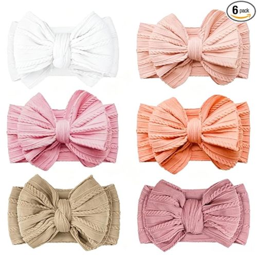 Baby Bows Headbands Soft Nylon Handmade Hair Accessories for Newborn Infant Toddler Kids (6 Mixed Pink, Large)