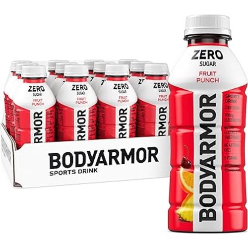 BODYARMOR ZERO Sugar Fruit Punch Electrolyte Drink, Natural Flavors, 16 Fl Oz Bottles (12 Pack), B Vitamins & Antioxidants Sugar Free Hydration