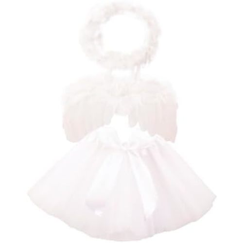 Baby Tulle Tutu Skirt Dress with Angel Wing Halo Outfit Sets Tutus Cosplay Photo Props