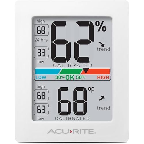 AcuRite Humidity Meter Hygrometer and Indoor Digital Thermometer with Temperature Gauge and Humidity Gauge, Room Thermometer Comfort Scale, 3 x 2.5 Inches, White (01083M)