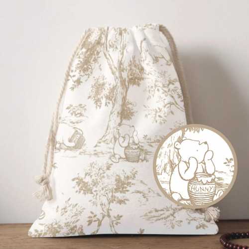 Winnie-the-Pooh Toile de Jouy Storage Bag: Beige Nursery Decor