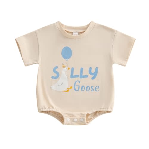 Baby Boy Birthday Outfit Short Sleeve Bubble Romper Silly Goose Shirt Bodysuit Cute Summer Farm Clothes