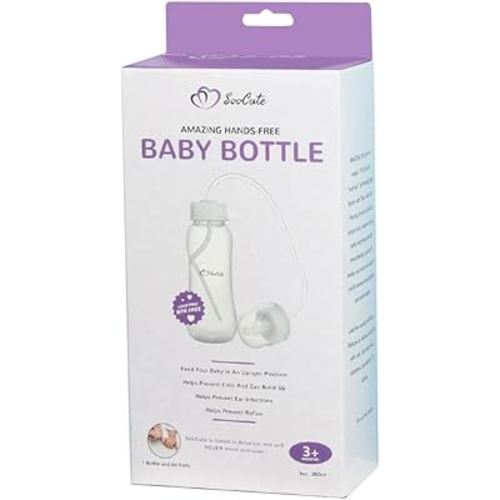 Hands-Free Baby Bottle - Anti-Colic Nursing System 9 oz Baby Bottle with Fast Flow Nipple/Teat 3m+ Infant with Tube Straw Feeding System for Toddler (1 Bottle - Soo Cute)