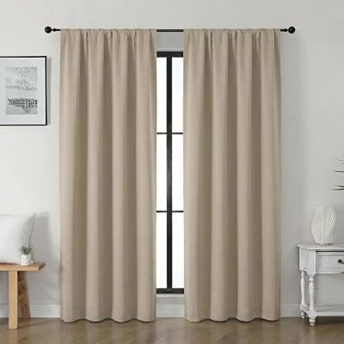 Gwine Blackout Curtains for Bedroom 72 Inches Long - Thermal Insulated Noise Reducing Window Curtain Panels, Room Darkening Curtain Drapes for Living Room, 2 Panels, Each W40 x L72, Biscotti Beige