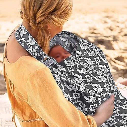 UHINOOS Nursing Cover for Mom Breastfeeding, Baby Privacy Nursing Covers Up Breathable Cotton with Ajustable Hoop for Mother (Grey)