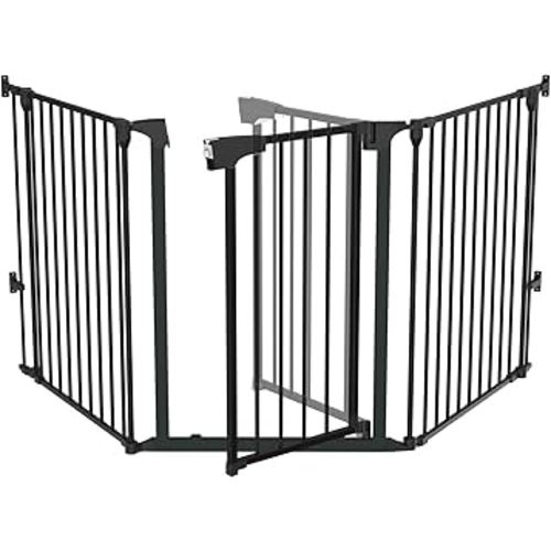 Bonnlo Baby Safety Gate, 82-Inch Configurable Walk-Through Fence for Toddler/Pet/Dog/Cat/Puppy, Adjustable Metal Barrier for Fireplace/Stairs/Doorways