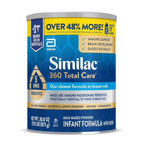 Similac 360 Total Care Infant Formula, Has 5 HMO Prebiotics, Our Closest Prebiotic Blend to Breast Milk, Non-GMO, Baby Formula Powder, 30.8-oz Value Can