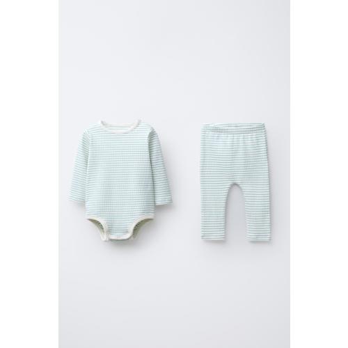 STRIPED BODYSUIT AND LEGGINGS SET - Sea green | ZARA United States