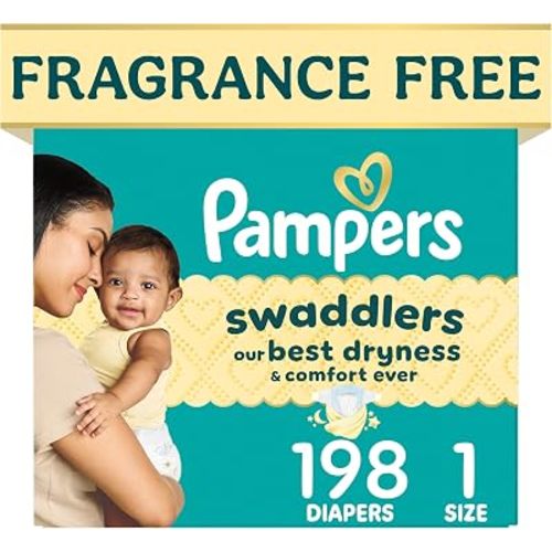 Pampers Swaddlers Diapers, Size 1, Absorbent, Keeps Baby Dry and Comfortable, Skin Safe Disposable Baby Diaper, 1 Pack (Count of 198)