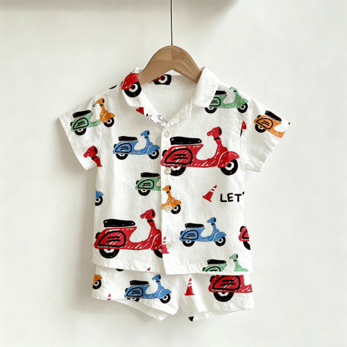 Toddler Boys Electric Bike Print Shirt and Shorts 2-piece Set