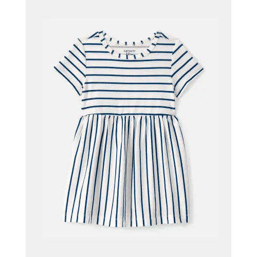 Baby Girl Striped Short-Sleeve Dress - Blue/Ivory | Carter's