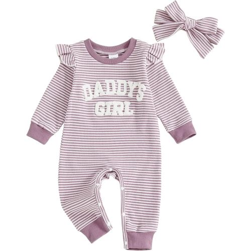 Newborn Baby Girls Romper Outfits Daddy's Girl Embroidery Striped Ruffle Jumpsuit Bodysuit Fall Winter Clothes