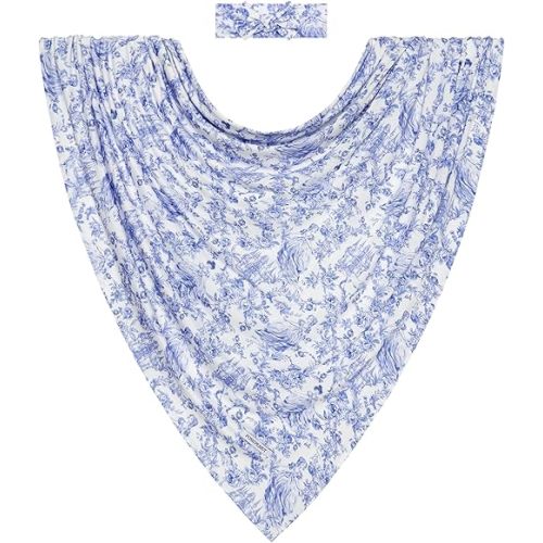 Posh Peanut Swaddle Blanket & Headband Set – Viscose from Bamboo Stretchy Baby Swaddle for Newborn Girls, Receiving Blanket or Nursing Cover (Briar)