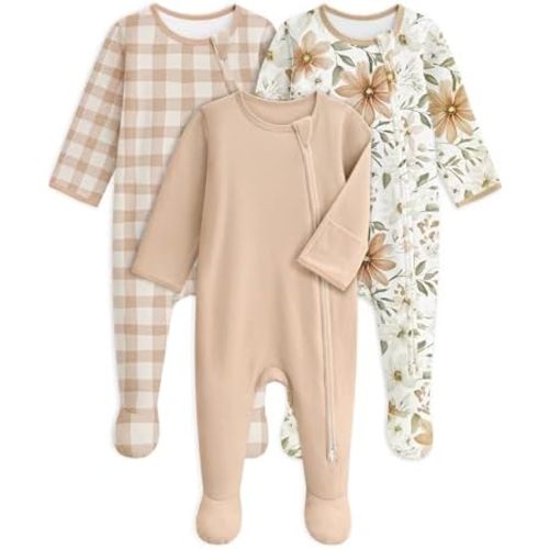 Footed Baby Sleepers with Mitten Cuffs, 3-Pack (Newborn)