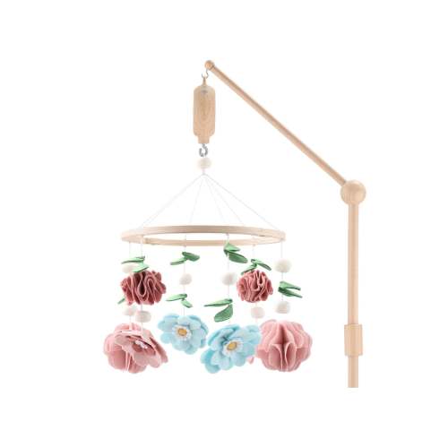 Wooden Crib Mobile with Music Box - Pink