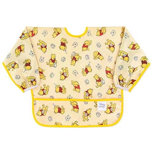 Bumkins Disney Sleeved Bib for Girl or Boy, Baby and Toddler for 6-24 Mos, Essential Must Have for Eating, Feeding, Baby Led Weaning, Long Sleeve Mess Saving Food Catcher, Winnie the Pooh Hunny