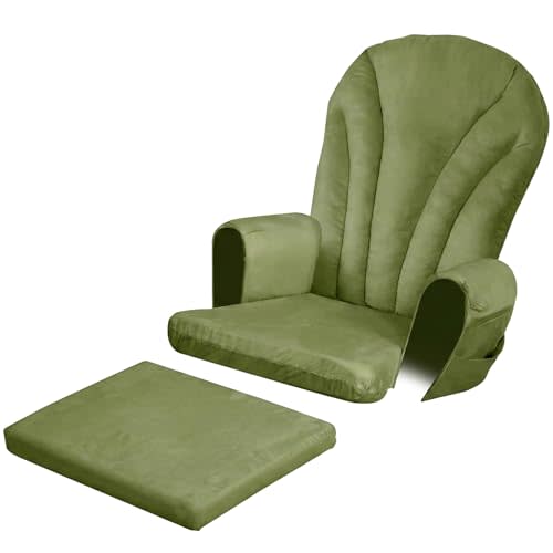 Krychiler 5PCS Glider Rocker Cushions Set, 29.5" High Back 3.5" Seat, Green | Suede Cover, 29.5" Extended Backrest, 3.5" Thickened Solid Foam Seat, w/ Ottoman Cushion & Storage Packets, Non Slip, Nursery