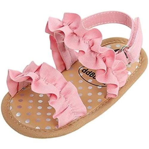 CoKate Baby Girls Sandals Ruffle Bowknot Premium Soft Sole Anti-Slip Open Toe Breathable Summer Outdoor First Walker Shoes Baby Sandals 0-3 months girls