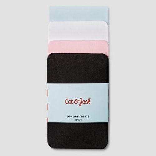 Baby Girls' 3pk Solid Opaque Tights - Cat & Jack™ Black/White/Pink 0-6M: Knit High Waisted Hosiery