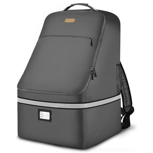 Car Seat Travel Bag,Padded Car Seats Backpack with Steel Cable Handle and Reflective Stripes, Large Durable Carseat Carrier Bag,Airport Gate Check Bag,Infant Seat Travel Bag with Shoulder Strap,Grey