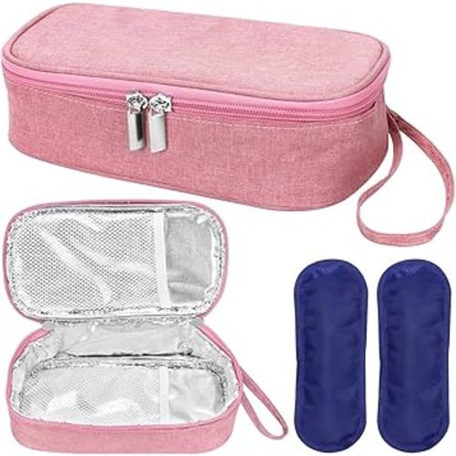 Breastmilk Cooler Bag with Ice Pack, Portable Insulated Breast Milk Storage Cooler Bag, Small Stylish Breastmilk Storage Bag Cooler with Wrist Strap (Pink)