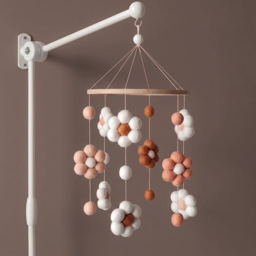 Felt Flower Baby Mobile, Daisy Nursery Crib Mobile, Floral Hanging Decor, Neutral Boho Baby Room Gift