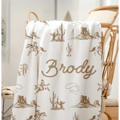 Western Cowboy Baby Blanket Personalized Newborn Name Blanket Custom Baby Throw Western Baby Gift Horse Nursery Country Western Vintage Boy