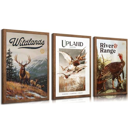 3pcs Wild Animal Canvas Wall Art Nature Wilderness Deer Wild Duckturkey Posters Prints Hunting Outdoorsy Cabin Wall Decor Pictures Gift for Hunter Dad for Living Room Bedroom Decoration Unframed