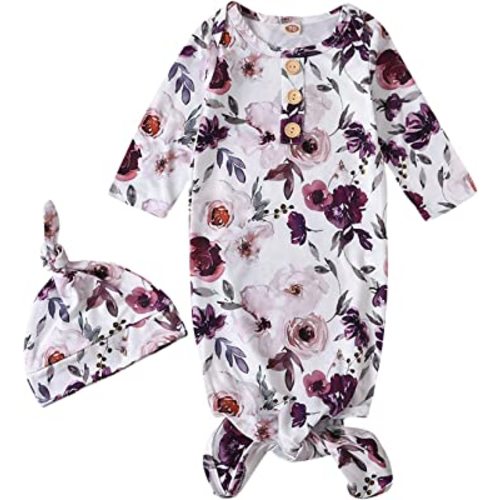Moru Infant Baby Girls Cotton Sleeper Gowns Organic Cotton Floral Kimono Knotted Gown