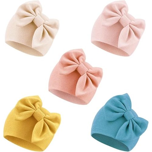DRESHOW BQUBO Newborn Baby Girls Hats Hospital Hat Baby Cotton Beanie Infant Big Bow Hats for 0-24 Months