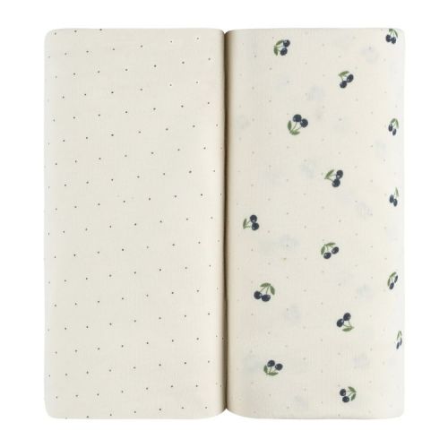 Aurora Fitted Bassinet Sheet Set - 2 pk - 100% Jersey Knit Cotton - Blue Cherry Printed