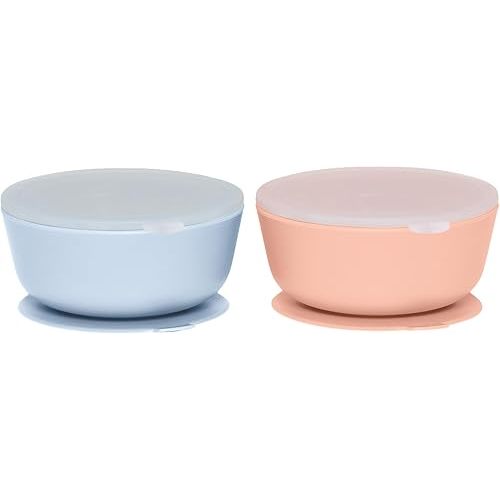 WeeSprout Suction Bowls for Baby & Toddlers (Set of 2) - 100% Silicone w/Plastic Lid - Leak Proof Feeding Supplies - Dishwasher & Microwave Safe Infant Dinnerware w/Extra Strong Base