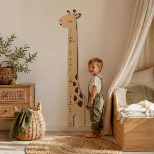 Giraffe Growth Chart for Kids Wall | Wooden Height Chart | Nursery Height Ruler | Plywood Growth Meter | Baby Room Decor | Montessori Gift