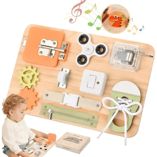 Montessori Toys for Tooddlers- Busy Board for 1 2 3 4 years - Educational Fidget Toys for Baby - Wooden Sensory Toys Autistic Children - Preschool Activities - Fine Motor Skills – Travel Toy