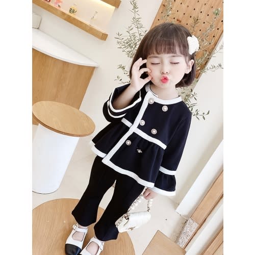 4-5T ' Autumn Halloween & Christmas Button-Up Coat And Flared Pants Two-Piece SetMade Of Comfortable, Light Beige-friendly Fabric with Slight Elasticity, Aged 3-10 for Campus Casual Outfits When Going Out., Holiday Outfits, Festive Wear, Elegant Style, Ge